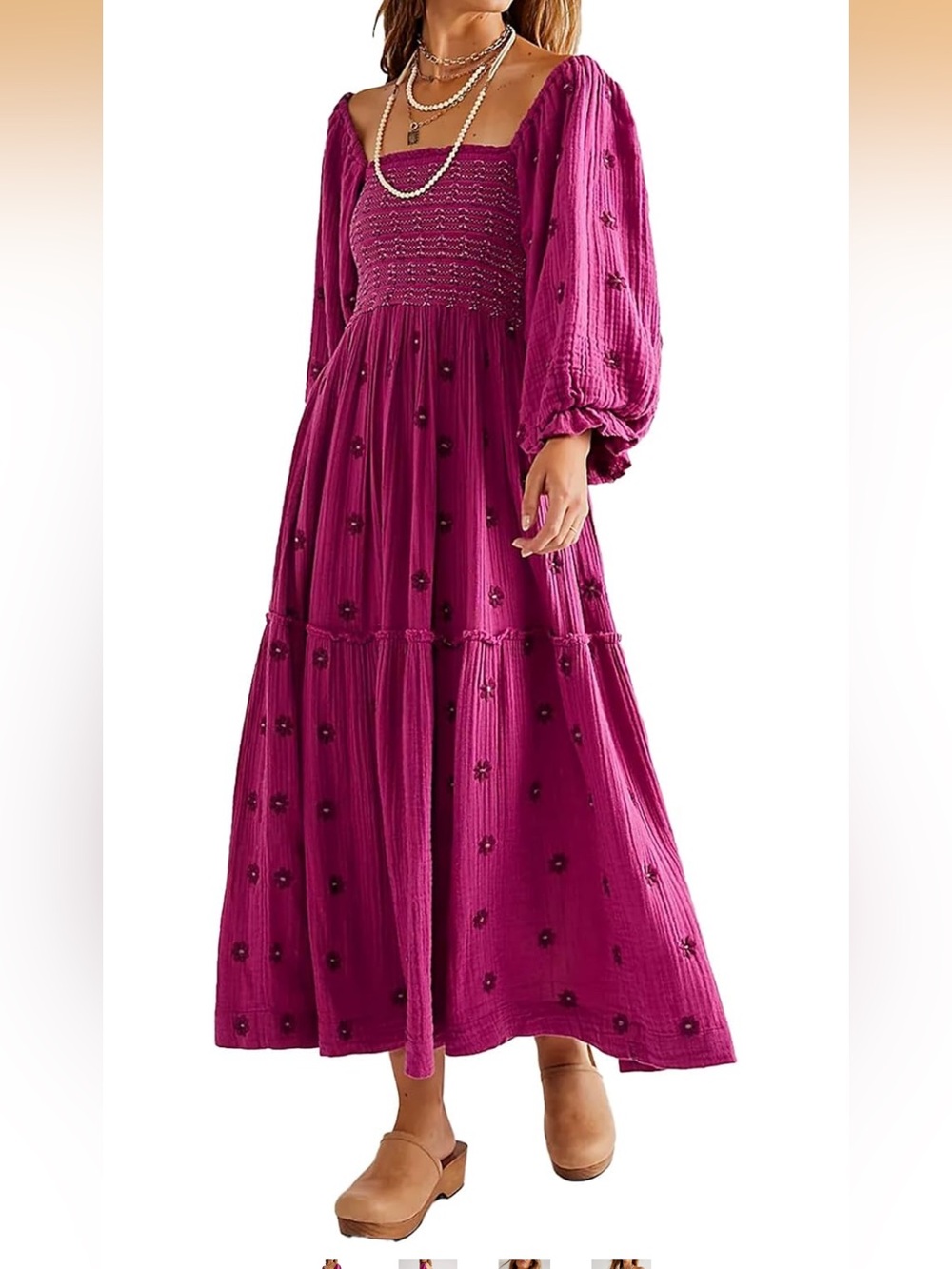 Fuchsia Smocked Maxi Dress with Puff Sleeves